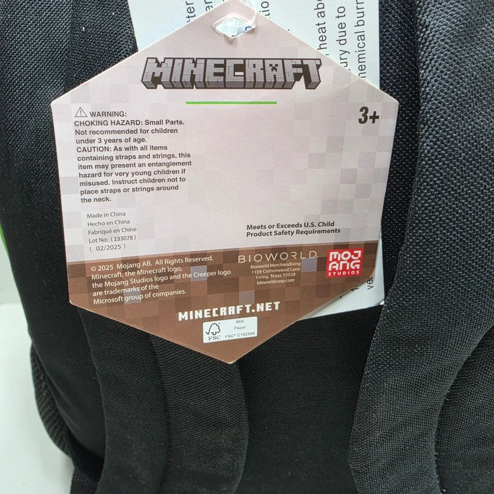 Minecraft Adventure Mode Light Up Backpack Green Checkered Bioworld NWT